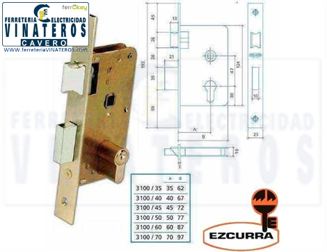 CERRADURA, EZCURRA, EMBUTIR, 3100-60 MM